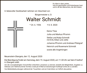 Traueranzeige von Walter Schmidt von HZ