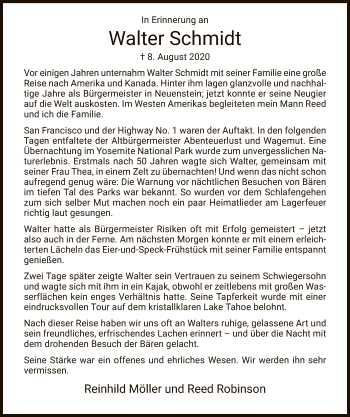 Traueranzeige von Walter Schmidt von HZ