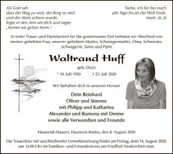 Traueranzeige von Waltraud Huff von HZ