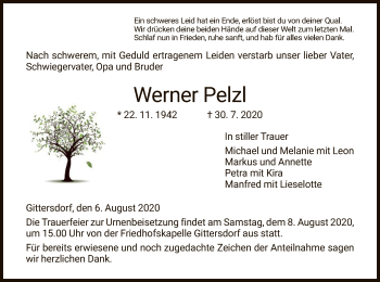 Traueranzeige von Werner Pelzl von HZ