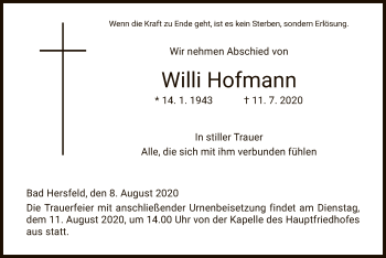 Traueranzeige von Willi Hofmann von HZ