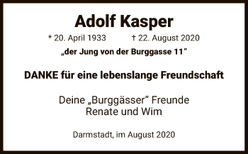 Traueranzeige von Adolf Kasper von HZ