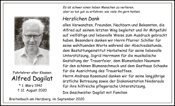 Traueranzeige von Alfred Dagilat von HZ