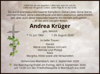 Traueranzeige von Andrea Krüger von HZ