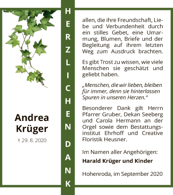 Traueranzeige von Andrea Krüger von HZ