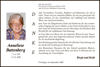 Traueranzeige von Anneliese Battenberg von HZ