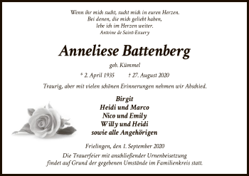 Traueranzeige von Anneliese Battenberg von HZ