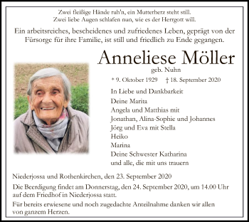 Traueranzeige von Anneliese Möller von HZ