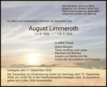 Traueranzeige von August Limmeroth von HZ