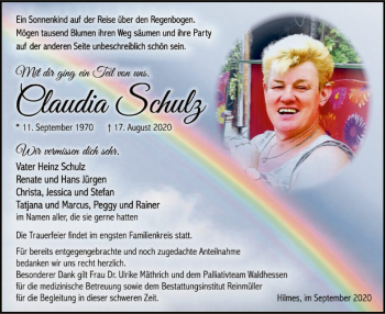 Traueranzeige von Claudia Schulz von HZ