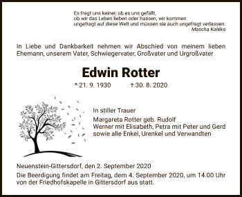 Traueranzeige von Edwin Rotter von HZ