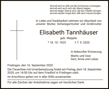 Traueranzeige von Elisabeth Tannhäuser von HZ