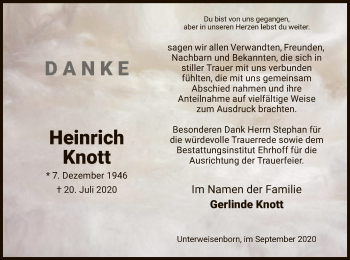 Traueranzeige von Heinrich Knott von HZ