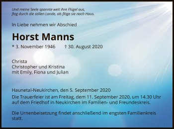 Traueranzeige von Horst Manns von HZ