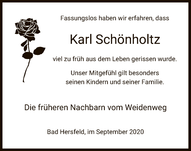  Traueranzeige für Karl Schönholtz vom 23.09.2020 aus HZ