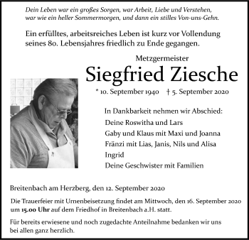 Traueranzeige von Siegfried Ziesche von HZ