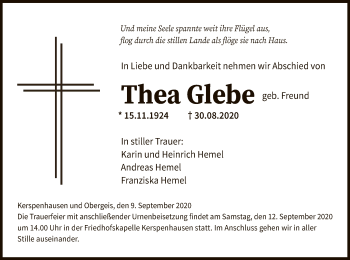 Traueranzeige von Thea Glebe von HZ