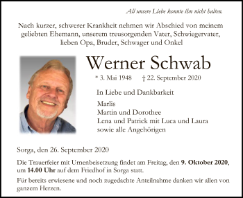 Traueranzeige von Werner Schwab von HZ