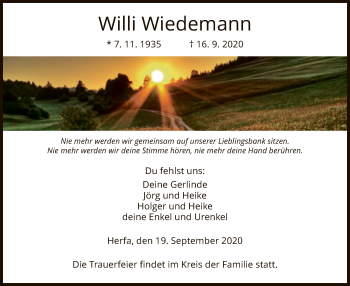 Traueranzeige von Willi Wiedemann von HZ