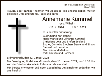 Traueranzeige von Annemarie Kümmel von HZ