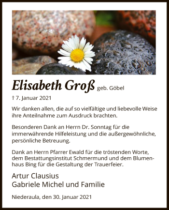 Traueranzeige von Elisabeth Groß von HZ