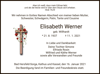 Traueranzeige von Elisabeth Werner von HZ