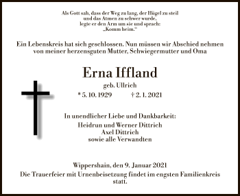 Traueranzeige von Erna Iffland von HZ