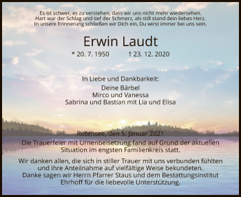 Traueranzeige von Erwin Laudt von HZ