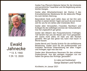 Traueranzeige von Ewald Jahnecke von HZ