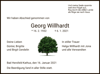 Traueranzeige von Georg Willhardt von HZ