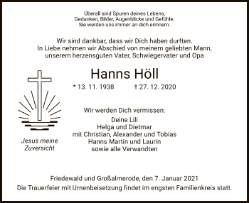 Traueranzeige von Hanns Höll von HZ