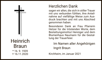 Traueranzeige von Heinrich Braun von HZ