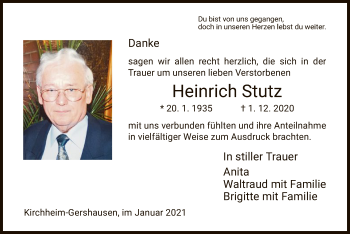 Traueranzeige von Heinrich Stutz von HZ