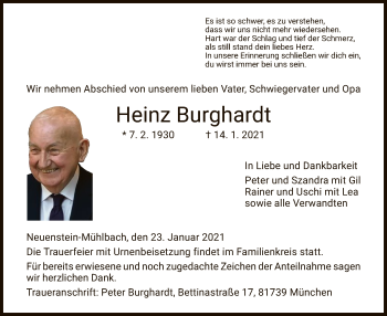 Traueranzeige von Heinz Burghardt von HZ