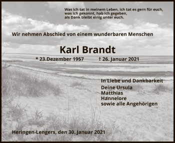 Traueranzeige von Karl Brandt von HZ