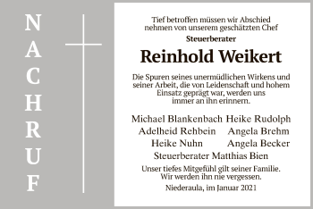 Traueranzeige von Reinhold Weikert von HZ
