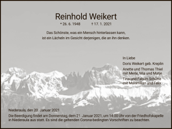 Traueranzeige von Reinhold Weikert von HZ