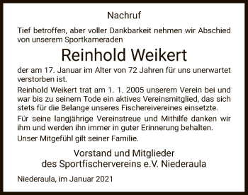 Traueranzeige von Reinhold Weikert von HZ