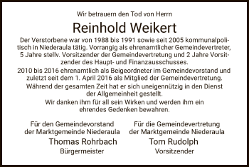 Traueranzeige von Reinhold Weikert von HZ