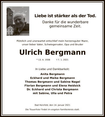 Traueranzeige von Ulrich Bergmann von HZ