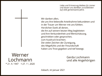 Traueranzeige von Werner Lochmann von HZ