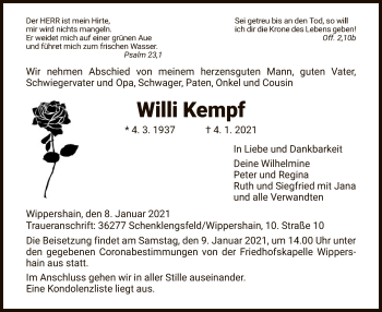 Traueranzeige von Willi Kempf von HZ