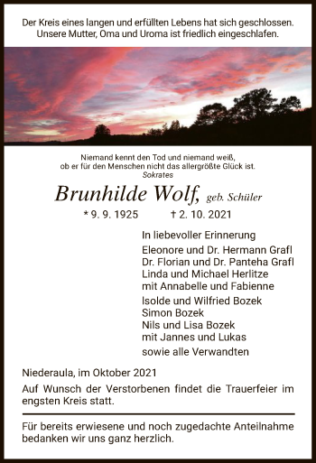 Traueranzeige von Brunhilde Wolf von HZ
