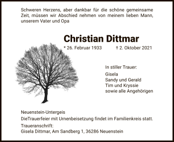 Traueranzeige von Christian Dittmar von HZ