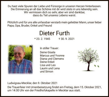 Traueranzeige von Dieter Furth von HZ