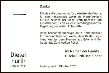 Traueranzeige von Dieter Furth von HZ