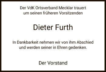 Traueranzeige von Dieter Furth von HZ