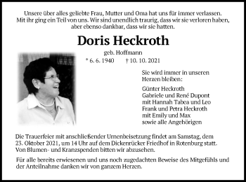 Traueranzeige von Doris Heckroth von HNA