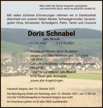 Traueranzeige von Doris Schnabel von HZ