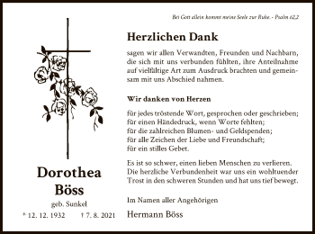 Traueranzeige von Dorothea Böss von HZ